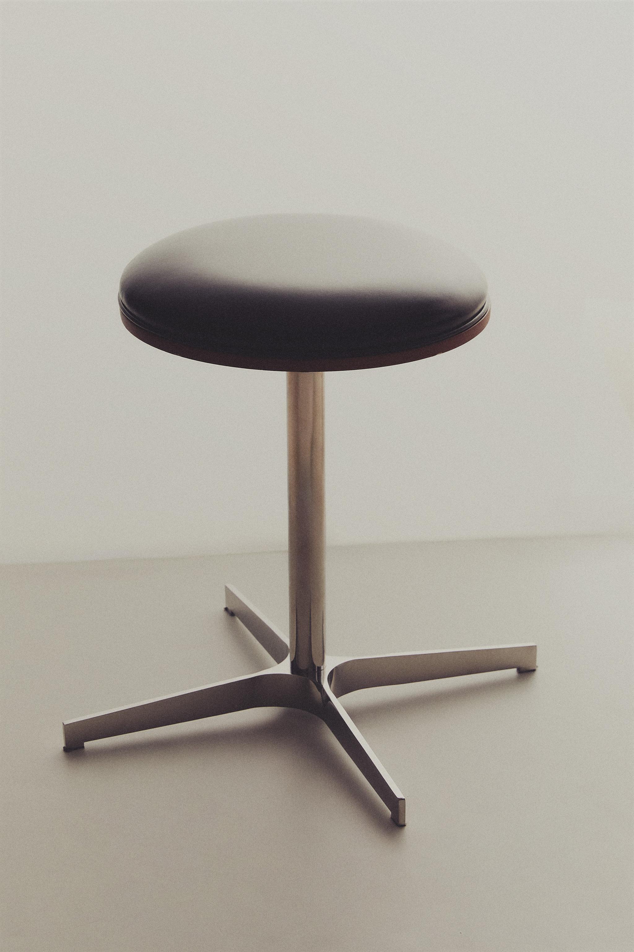 LEATHER AND STAINLESS STEEL STOOL